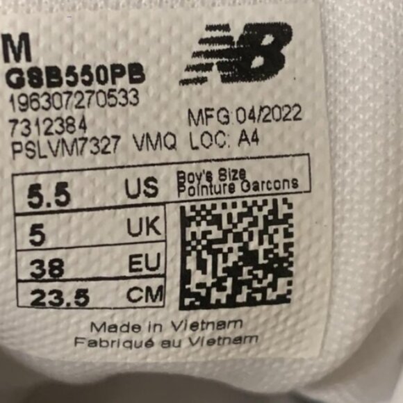 New Balance 550 White Grey GSB550PB Size 7M/8.5W - Picture 5 of 6